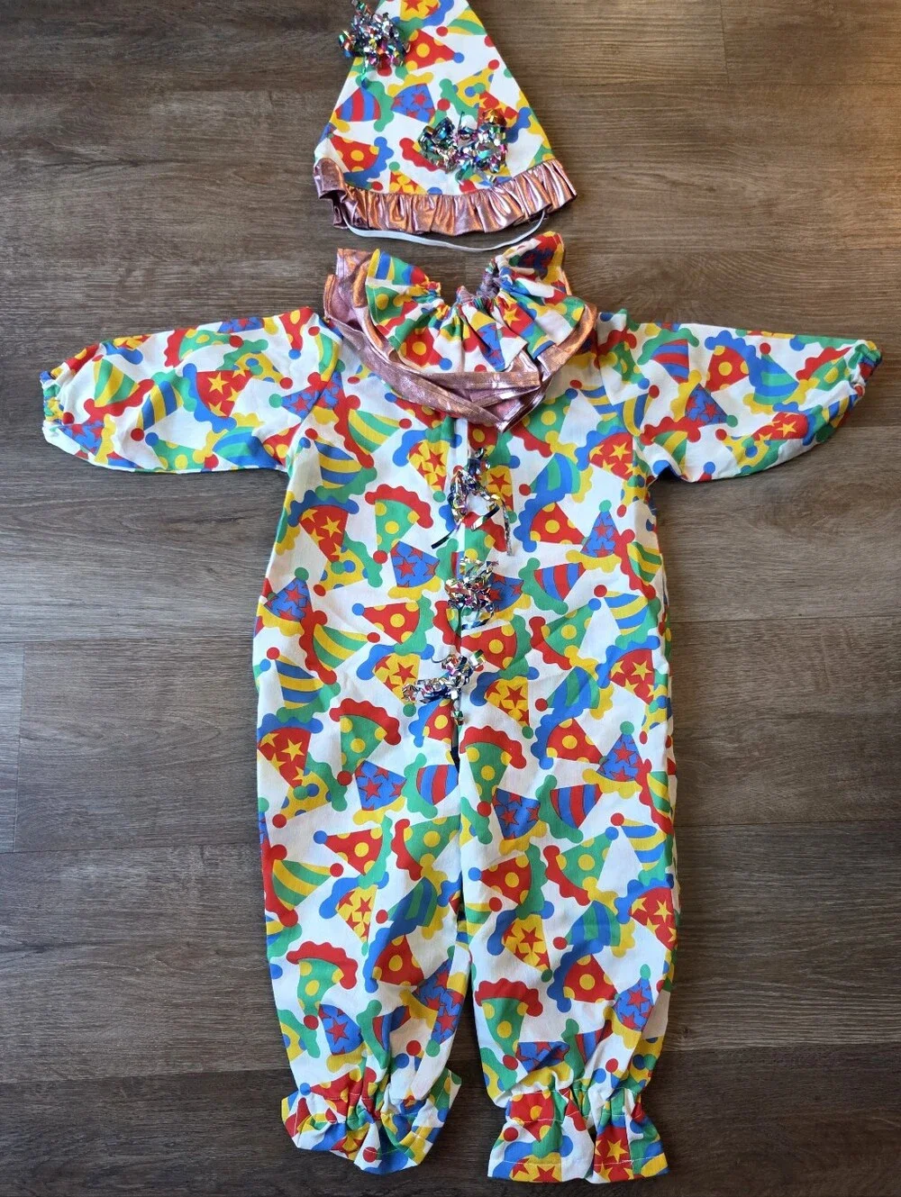 Vintage Hand Made Toddler Clown Halloween Costume with Hat and Collar
